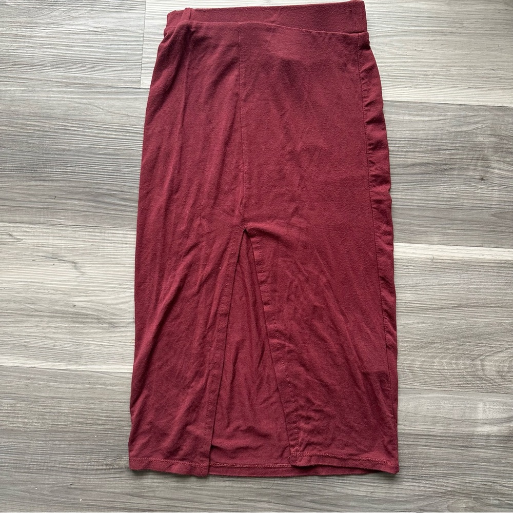 3 for $20 ✨ High Slit Comfy Stretchy Body Hugging Burgundy Women's Skirt